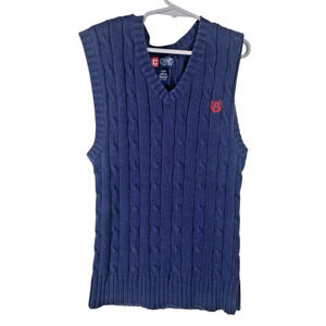 Chaps Ralph Lauren Sweater Vest Boys Size 8 Navy Blue Cable Knit Preppy Academia
